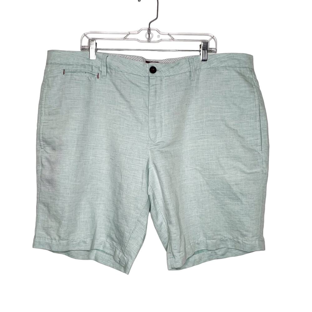 UNTUCKIT Linen Cotton Chino Shorts Mid Rise Flat Front Classic Fit Green Size 42